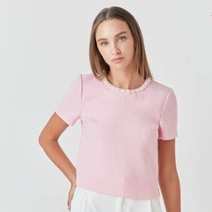 Endless Rose Pearl Trim Linen Top Size Small